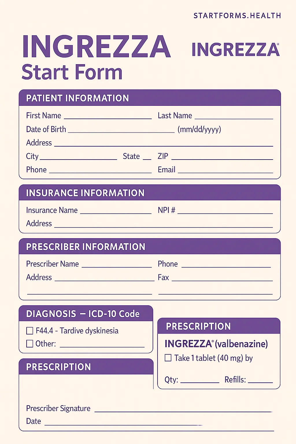 Ingrezza Start Form