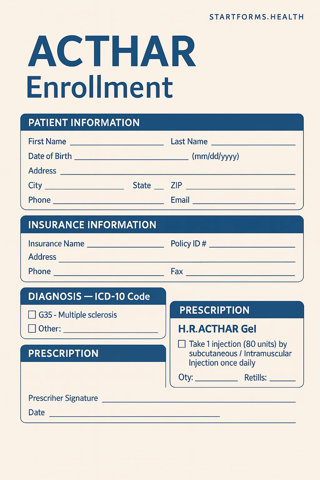 Acthar Enrollment Form