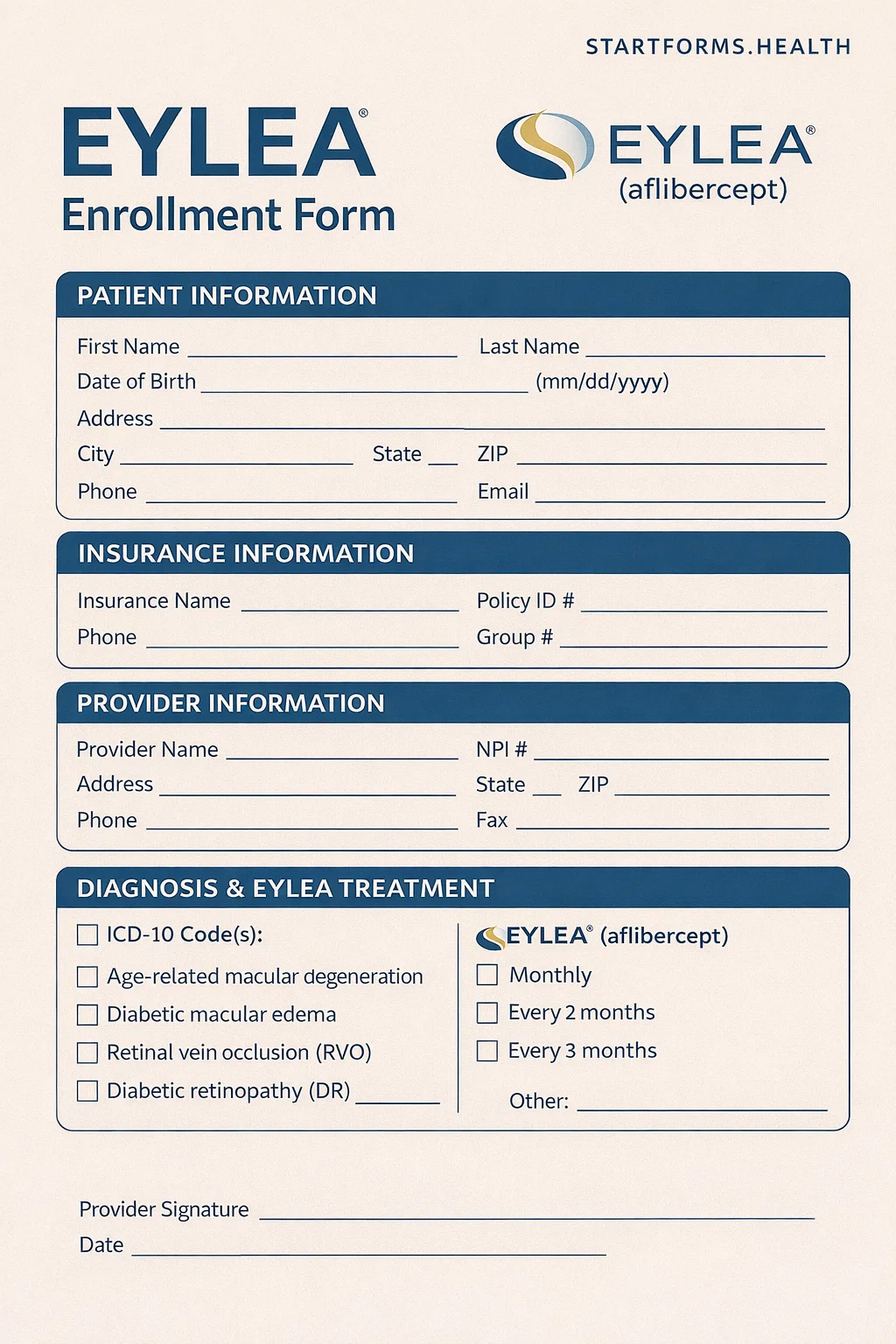 Template of Eylea Enrollment Form